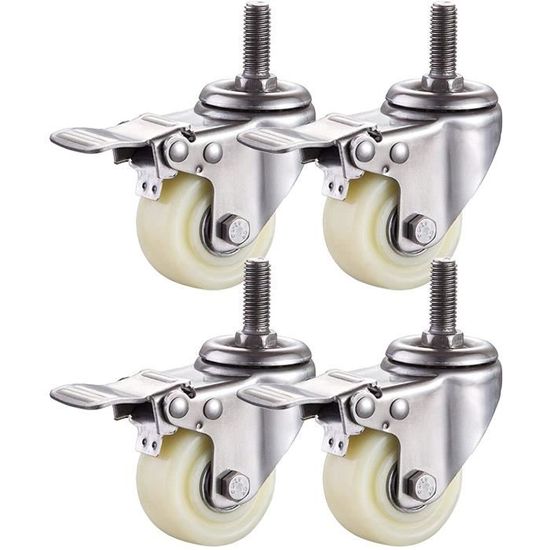 Type 5 - 3 Pouces - Roulettes Pivotantes En Caoutchouc, 4 Pièces, Avec