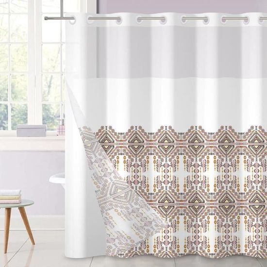 Rideau De Douche Sans Crochet En EVA - Rose Transparent, 180x188 Cm