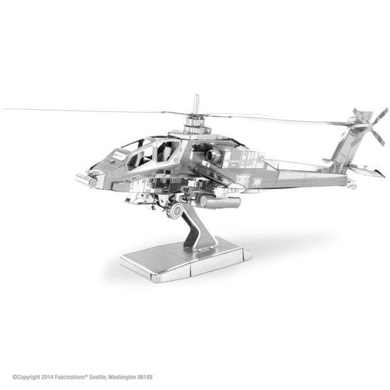 Maquette métal - Hélicoptère Boeing Apache AH-64 - Métal Earth - Gris - Enfant - 14 ans