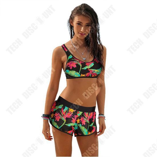 TD® 2 pack Maillot de Bain pour Femme Short Caleçon Bikini Sèche Rapide Imprimé Floral Plage Sport Natation Plongée été /Baignade