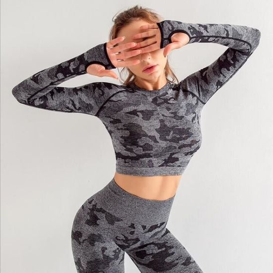 Legging de sport Ensemble de Camouflage Femme Gray top Fitness Gray top Cdiscount Sport