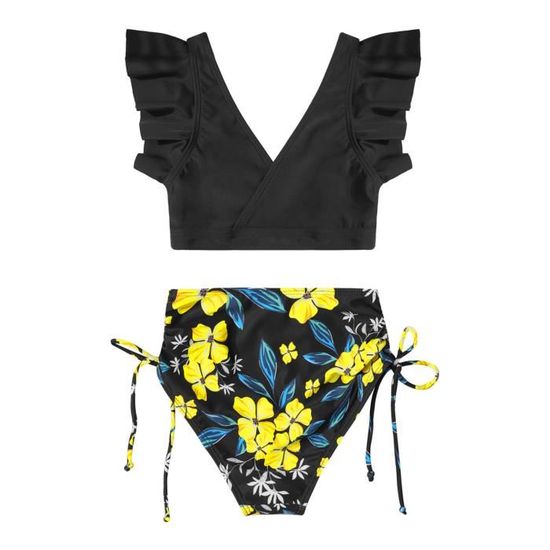 Maillot De Bain 2 Pièces Sport Fille - Imprimé Floral Taille Haute - Polyester/Élasthanne - Oddler Girl