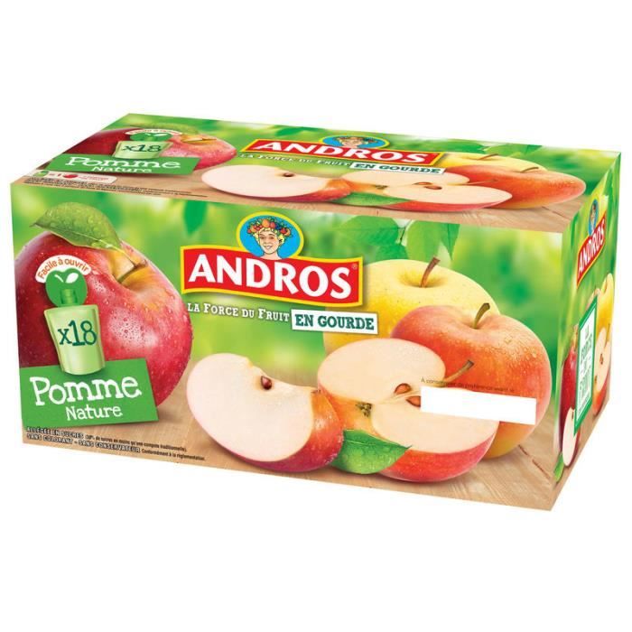 ANDROS Compotes de Pommes Natures en Gourde 18 x 90g