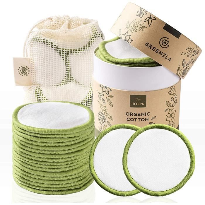 Outils et accessoires Coton Démaquillant Lavable Greenzla (lot de 20) avec sac à linge lavable et boite ronde pour le st 20964