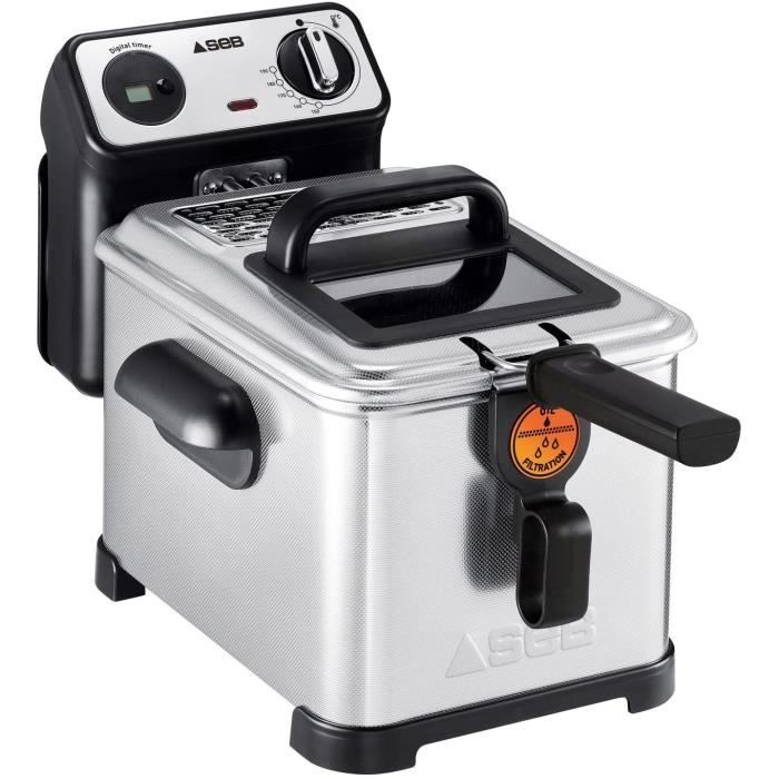 Seb FR518100 Friteuse Semi-Professionnelle Filtra Pro 4L 2300W Frites Poulet Capacité 1,3kg Cuve Amovible Thermostat Réglable Inox