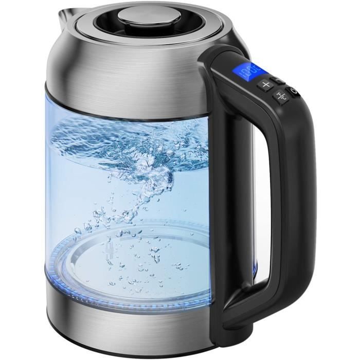 Morpilot Bouilloire Électrique en Verre Inox 1,7L Bouilloire Thermostat Réglable 40-100°C, Illumination LED, Fonction de Maintien au