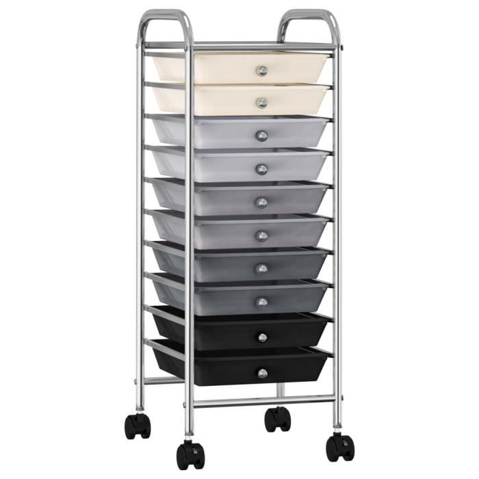 Chariot de rangement Meuble de rangement à roulettes - Desserte Billot mobile à 10 tiroirs Ombre Plastique