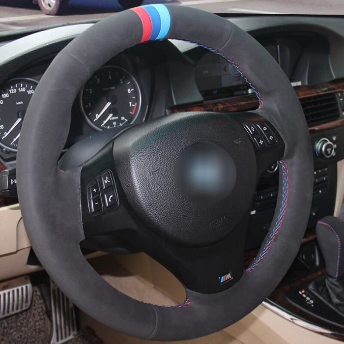 Housse de volant de voiture en daim noir, pour BMW M Sport M3 E90 E91 E92 E93 E87 E81 E82 E88~A-style Y91095175