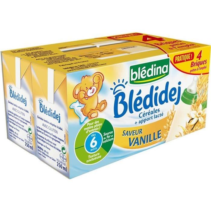 BLEDINA : Blédidej - Céréales lactées vanille dès 6 mois 4 x 250 ml