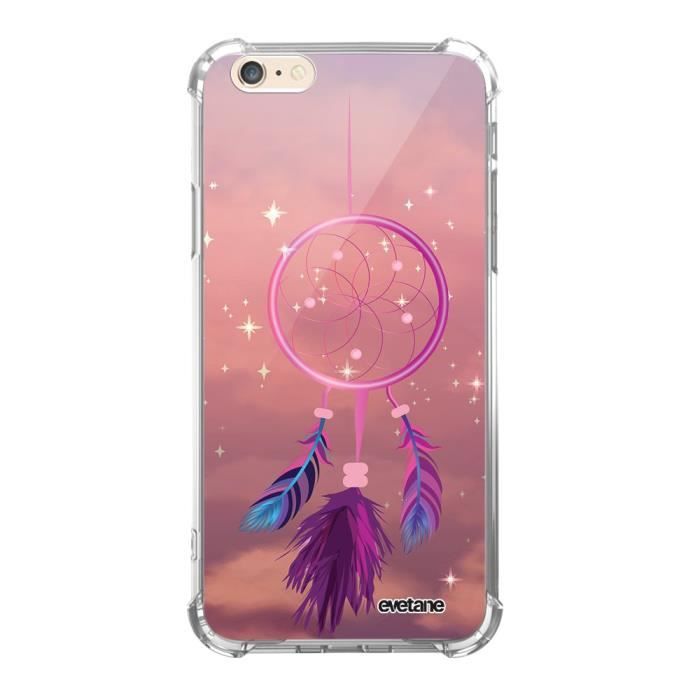 Coque pour iPhone 6 Plus / 6S Plus anti-choc souple angles renforcés transparente Attrape rêve rose Evetane.