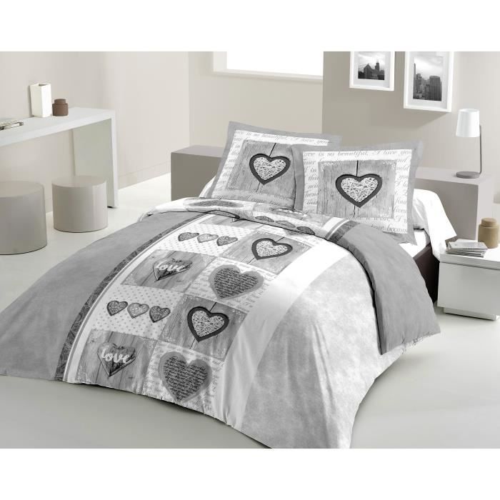 LOVELY HOME Parure de couette Coton SWEET HEART Gris 220x240cm