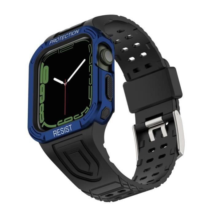 Sangle Pour Apple Watch Series 1-2-3 42Mm-4-5-6-Se 44Mm-7 45Mm Coumor Contrast Adjustable Band + Protective Case,Noir-Bleu