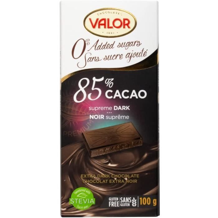 Barre Et Tablette De Chocolat - Valor Noir 85 % Cacao Sans Sucre |Sans Gluten | Vegan |De Fève À |Cacao
