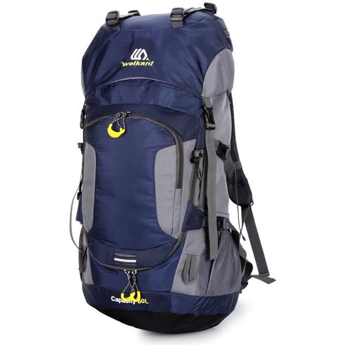 60L Sac À Dos de randonnée camping Alpinisme Sport en Plein Air avec Housse De Pluie - Blue