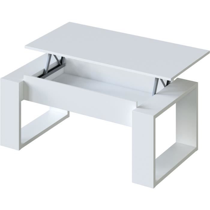 Habitdesign Table Basse surélevée, Salon, Table à Manger, modèle Nova, Finition Blanche Artik, mesures: 105 cm (Longueur) x 55 cm (L