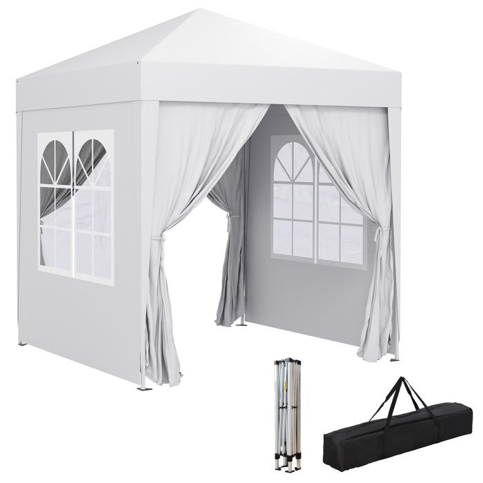Tonnelle de jardin tente pliante barnum pop-up 2 x 2 m 4 parois latérales amovibles 2 fenêtres sac de transport pour camping, festiv