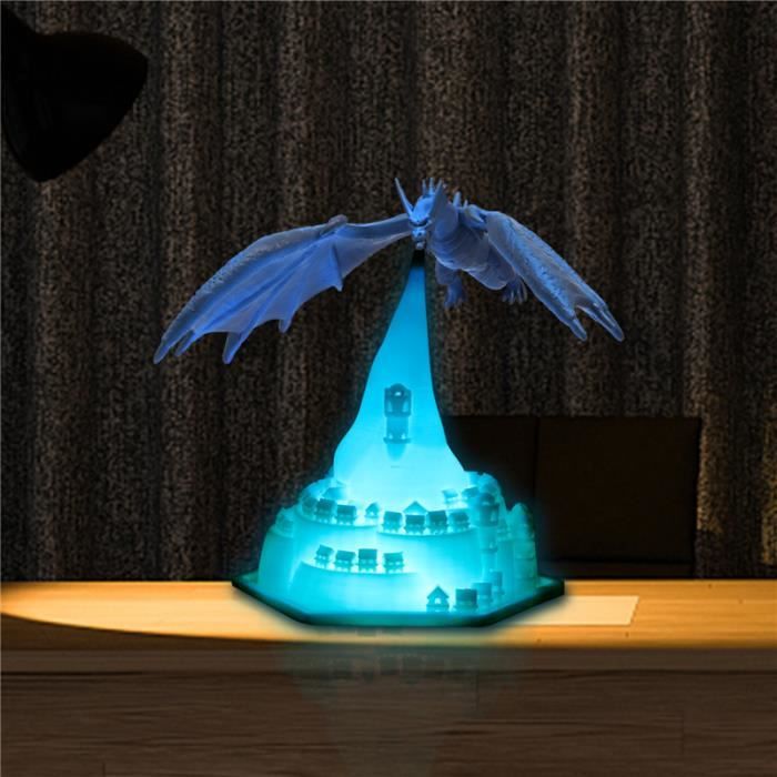 Lumière de dragon de glace 3D, avec veilleuse de château, décoration de veilleuse rechargeable, cadeaux de Noël pour enfants