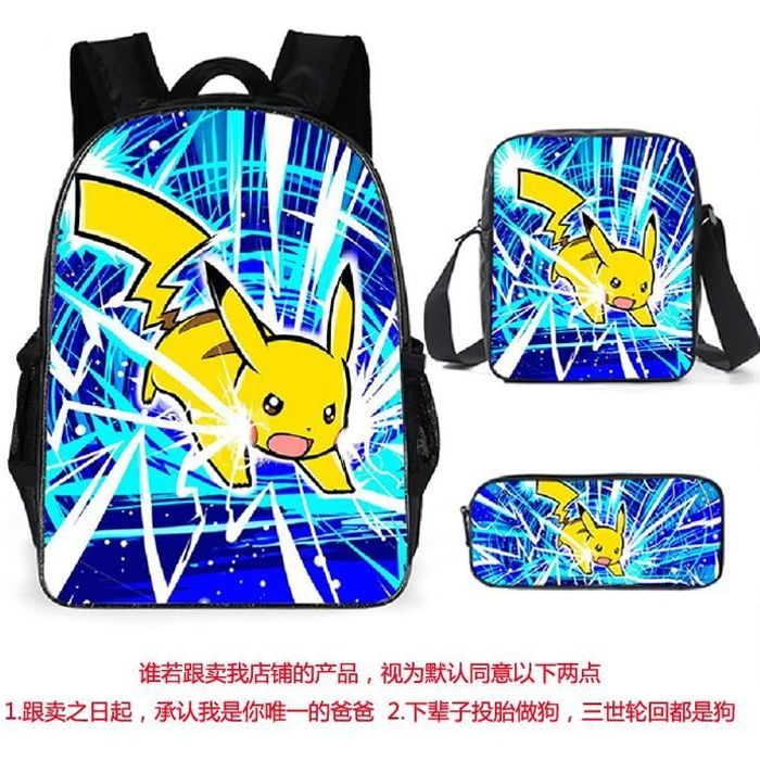 3 Pack Sac à Dos Sac d'ordinateur,Pokemon Pikachu Sac à Dos d'impression Sac à Dos Bookbag Femmes Sac porté Dos Scolaire A2