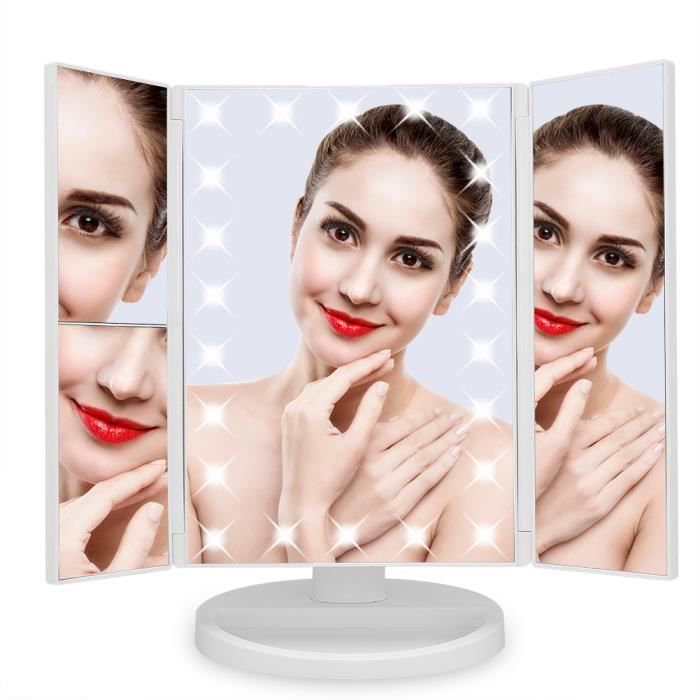 Miroir maquillage LED lampe loupe 2X 3X grossissement écran tactile miroir de maquillage de bureau - Blanc