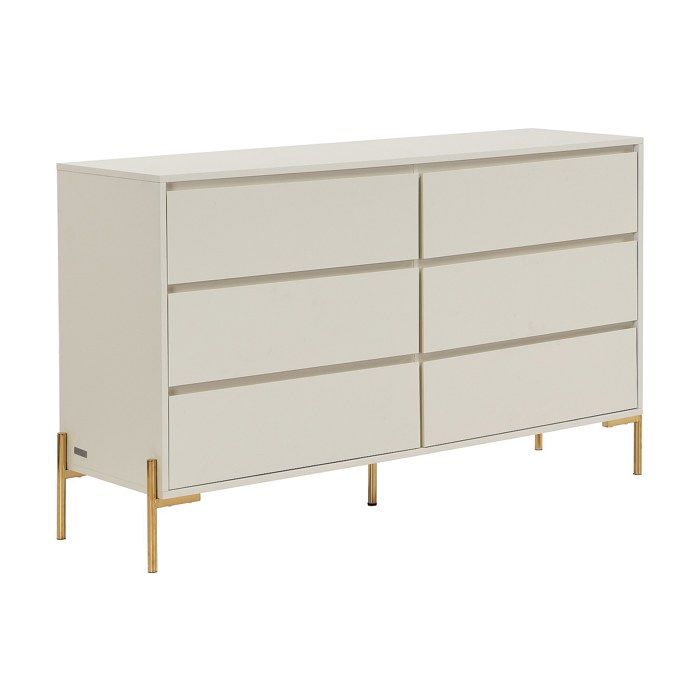 Commode 6 tiroirs - MDF et métal - Beige et doré - KORASA