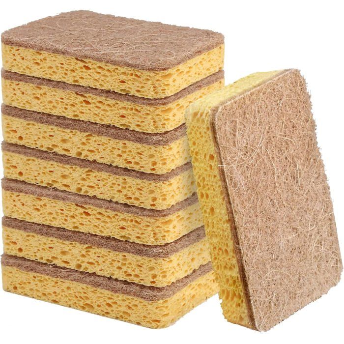 Lot de 6 éponges à vaisselle naturelles écologiques biodégradables compostables et durables pour la vaisselle lourde
