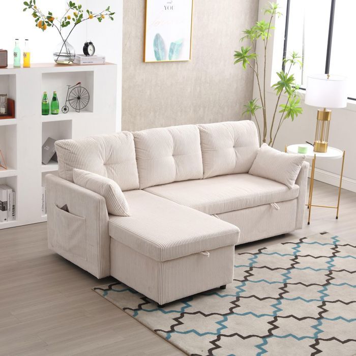 Canapé D'Angle Convertible Sweiko En L - Velours, Avec Rangement, Ports USB, Gris Foncé