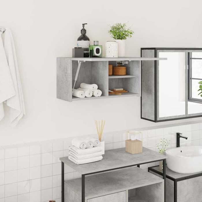 SALE 2025Armoire WC Suspendu - Armoire murale de bain - Gris béton - 60x25x30 cm - bois dingénierie 8 96 Kg 1493