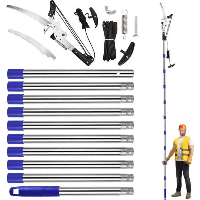 Scie Élaguer Télescopique 8 M Avec Sécateur à Corde – Manuelle – Acier Carbone – Xzj-0907