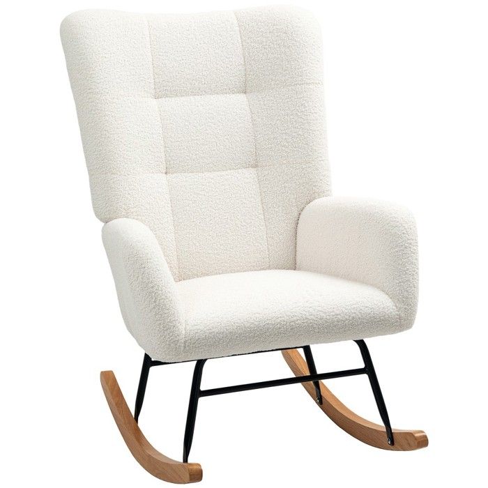 MEXUS Fauteuil à Bascule Allaitement - Cuir D'Agneau Confortable Avec Accoudoirs Et Poches (Beige)