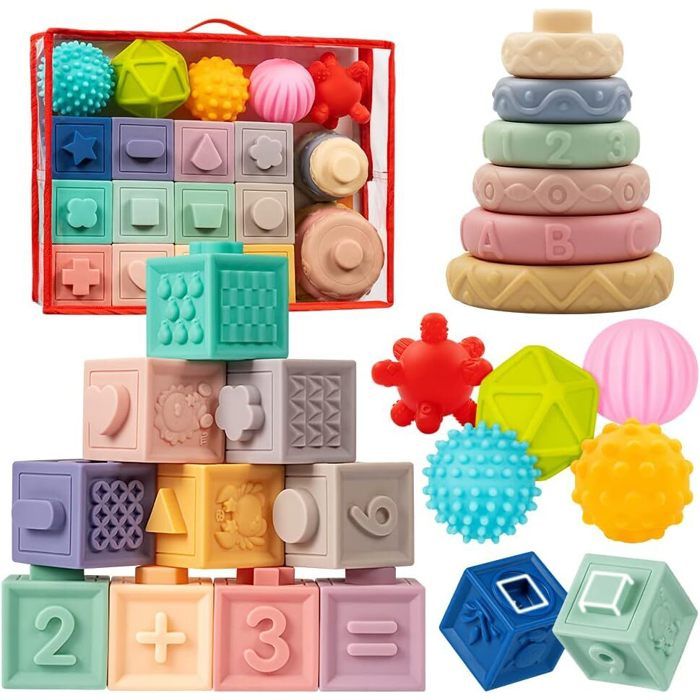 Jouets Montessori pour Bébé - Balle Sensorielle - Cube Activité Souple - Cadeau Naissance - Jeux Eveil Educatif 6 9 12 18 Mois