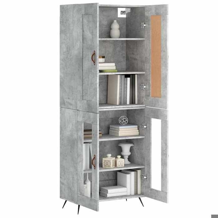 MGH - TOP Haut Armoire Vaisselier - Buffet Pour Salon/Bureau - Gris béton - 695x34x180 cm - Bois dingénierie LV1092