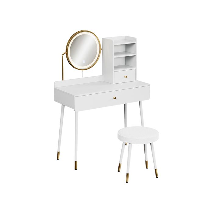 Coiffeuse Mirela 90cm avec miroir LED et tabouret Blanc Vicco 56651