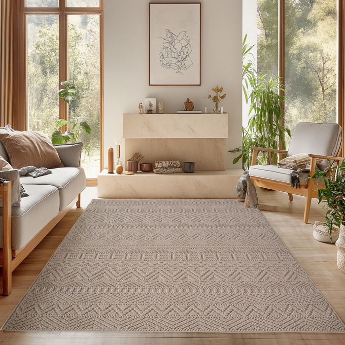 SIMPEX Tapis Salon 160x230 cm Beige Design Vintage Bouclé Boucles Style Résistant Facile à Nettoyer Coin Canapé Chambre
