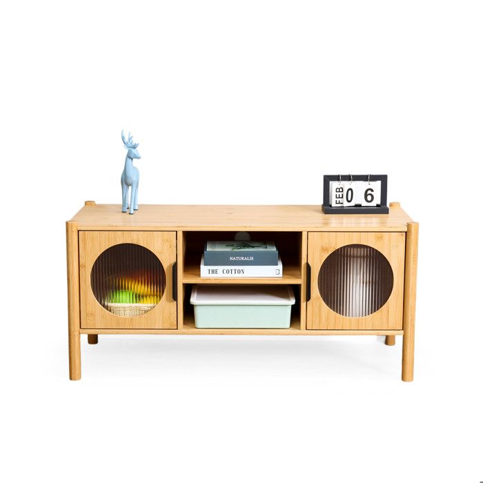Meuble TV Relaxdays 2 portes support jusquà 43 pouces effet bois H x L x P : 48 x 103 x 40 cm table TV naturel