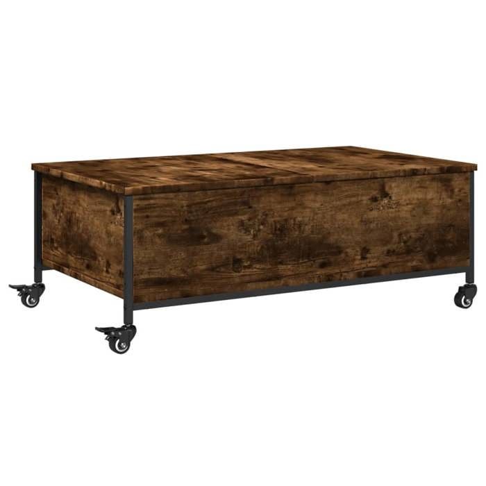 Table basse avec roulettes - GKO - Chêne fumé - Bois dingénierie - 91x55x34 cm - 4 roues - 2 roues avec freins