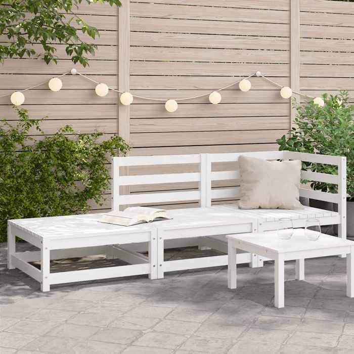 Automne/hiver Blanc Canapé de jardin repose-pieds 2 places blanc bois massif de pin - Hauteur:67cm DEC6435578