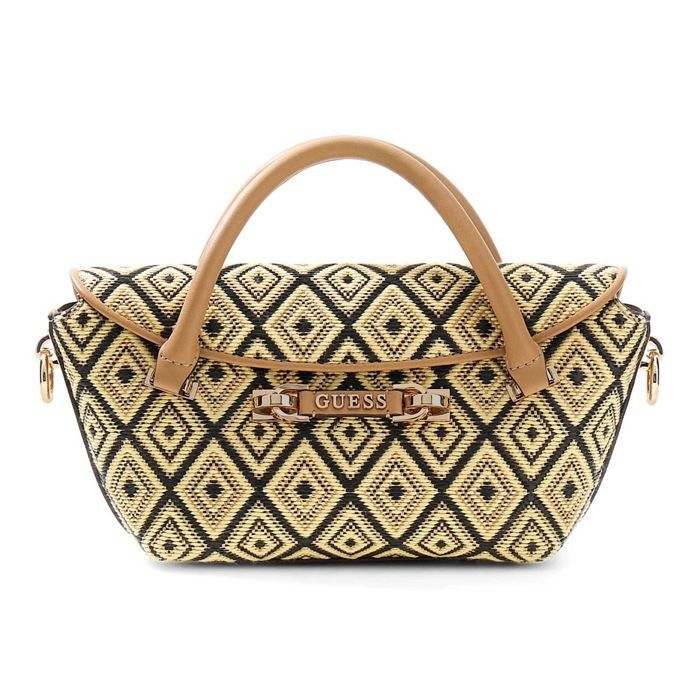 GUESS Sac à main jaune clair brun clair pour femme - Sophia Mini Satchel Lemon 341127