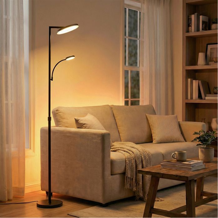 Lampadaire sur Pied LED Hauteur Ajustable Tête Pivotante Lampe de Lecture pour Salon Bureau Noir Lampadaire sur Pied LED Hauteur Ajustable Tête Pivotante Lampe de Lecture pour Salon Bureau Noir