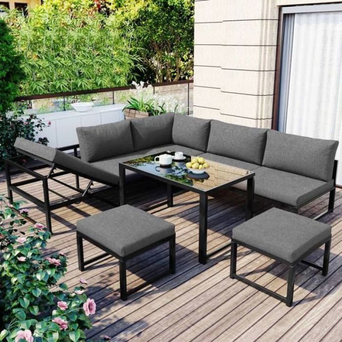 Salon de jardin - O.Ye - Lounge Modulable - 7 places - Dossier réglable 4 positions - Aluminium anti-corrosio VAPORISATEUR DE SALON