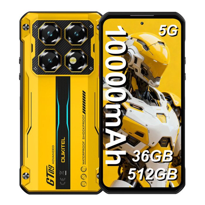 OUKITEL WP60 Téléphone Robuste 5G - 7.2 - 10000mAh - 120Hz - 36GB+512GB - 108MP - 33W PD NFC Android Jaune