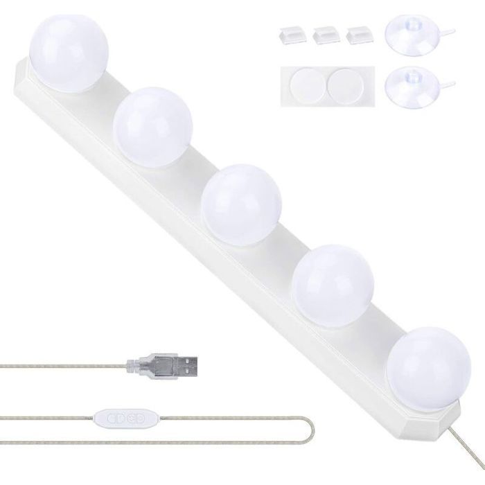 Lumiere Miroir pour Coiffeuse USB Lampe Led pour Eclairage Miroir avec 5 Ampoules à LED 3 Modes de Couleur pour léclairage de Miroi