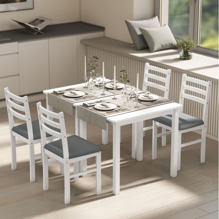 WOVREO Ensemble table et 2 chaises de cuisine compact assises rembourrées MDF blanc et gris