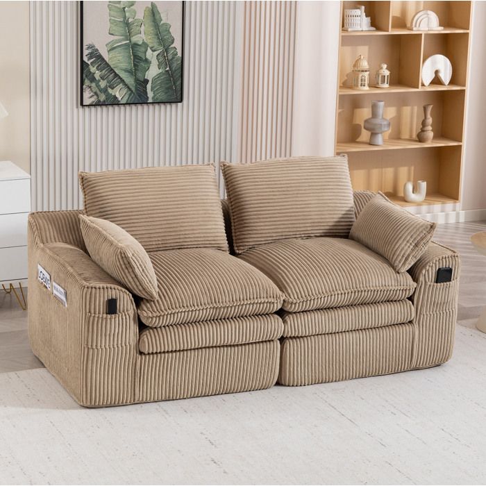 Canapé modulaire 2 places compressé en corduroy - TCQPZ - livré monté coussins inclus beige