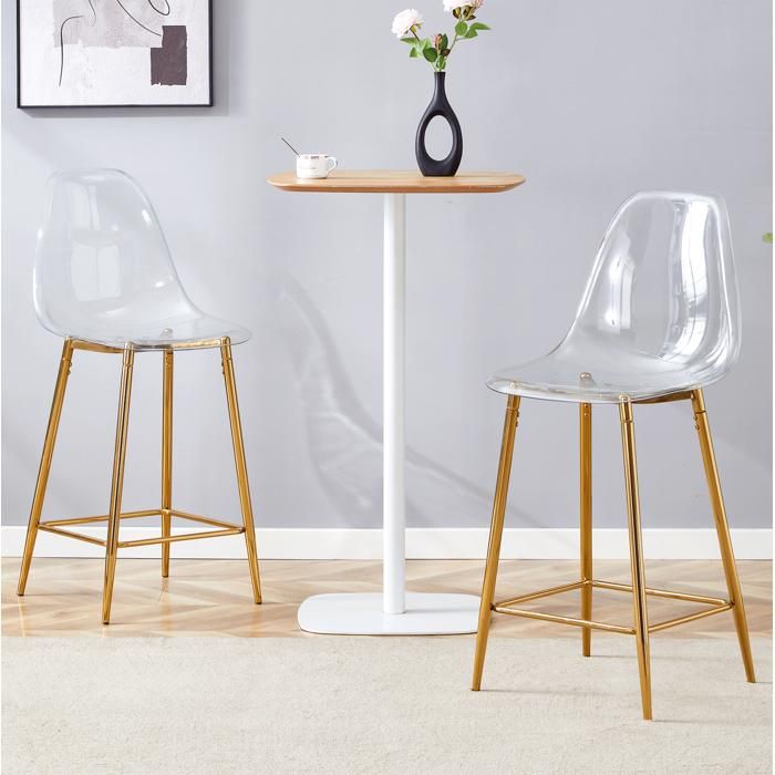 Lot de 2 tabourets de bar transparents avec pieds en métal doré et repose-pieds pour cuisine ou salle à manger