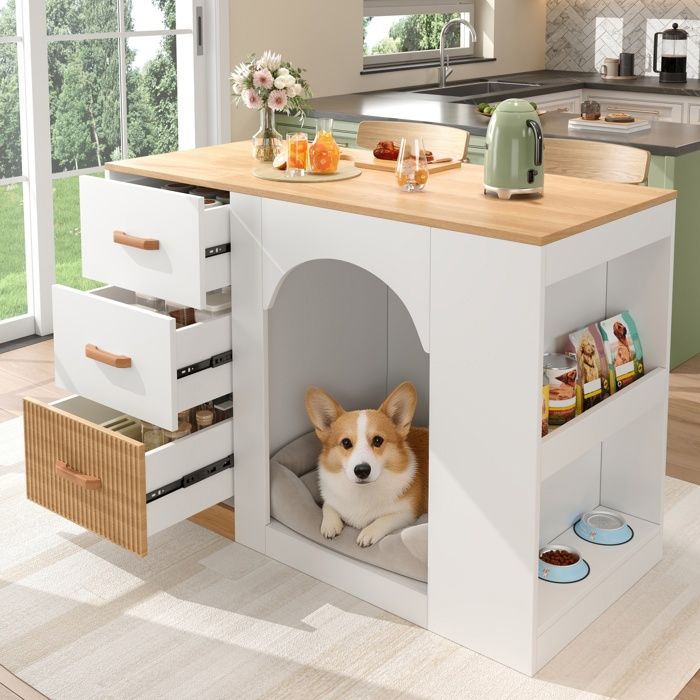 Île de cuisine Armoire de cuisine Avec 3 tiroirs Espace de rangement sur le côté Sans doublure et sans coussin animal Blanc Île de cuisine Armoire de cuisine Avec 3 tiroirs Espace de rangement sur le côté Sans doublure et sans coussin animal Blanc