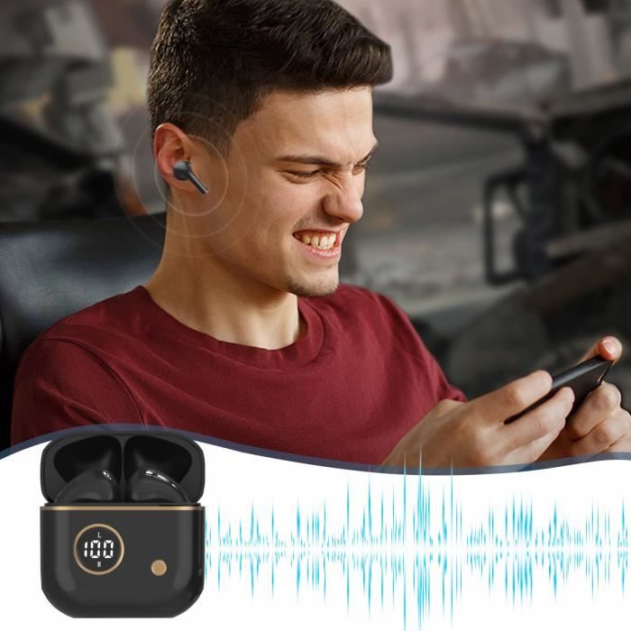 Ecouteurs Sans Fil Oreillette Bluetooth SemiIntraAuriculaire À Affichage Numérique Noir Noir