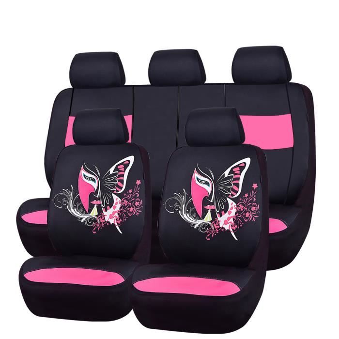 Housse de siège voiture auto noir motif chat siamois brodée compatible airbags 