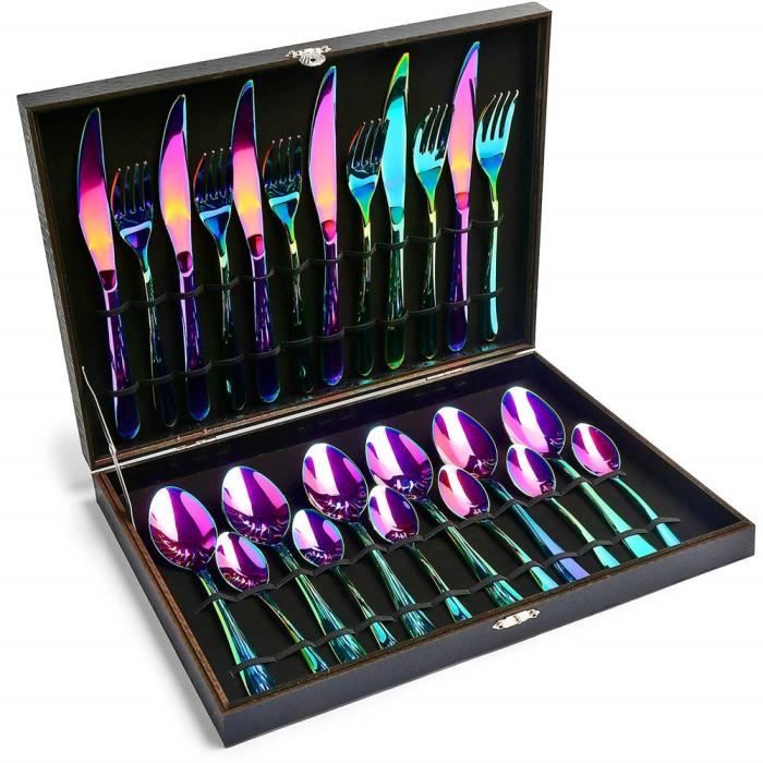 24 Pcs Couverts Rainbow Ensemble Argenterie Couverts De Table En Acier Inoxydable Ensemble De Couverts Service Pour 6 Personnes In Achat Vente Couteau De Table Cdiscount