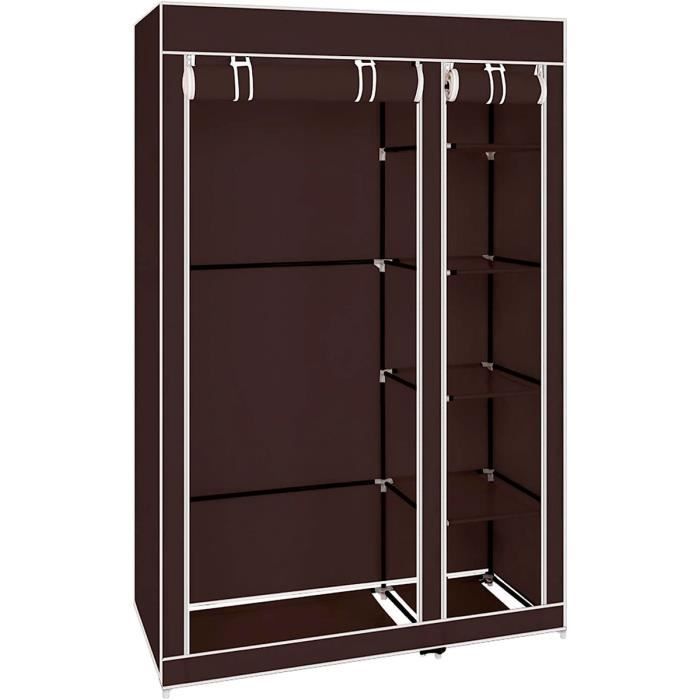 armoire dressing en tissu avec portes zippées nyana home mesure 170x110x45cm marron