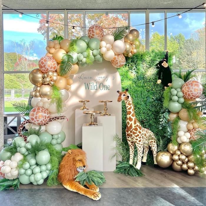3. Geburtstag Deko-Set Safari, „Young Wild And Three“ – Ballons, Girlanden, Blätter In Rosa & Salbeigrün
